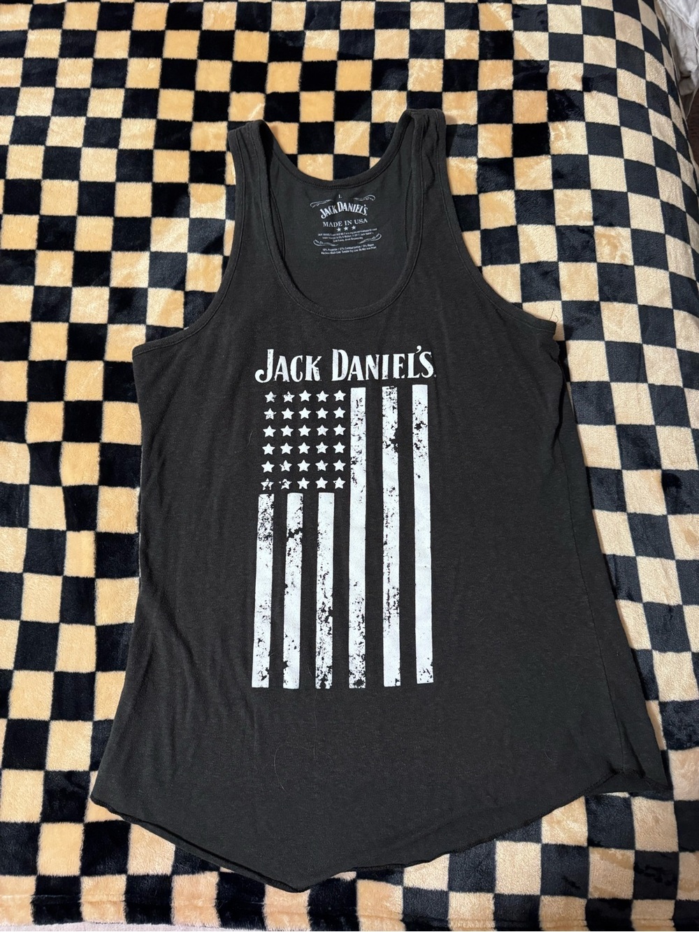 Jack Daniels Black Tank Top with Distressed White Flag